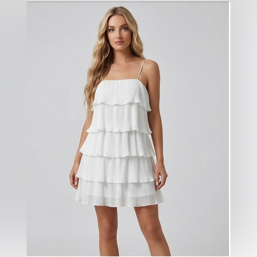 Boho Ruffle Tiered Mini Dress White